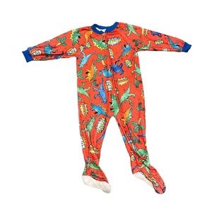Red, green, blue, and orange Prince of sleep dinosaur footy pajamas